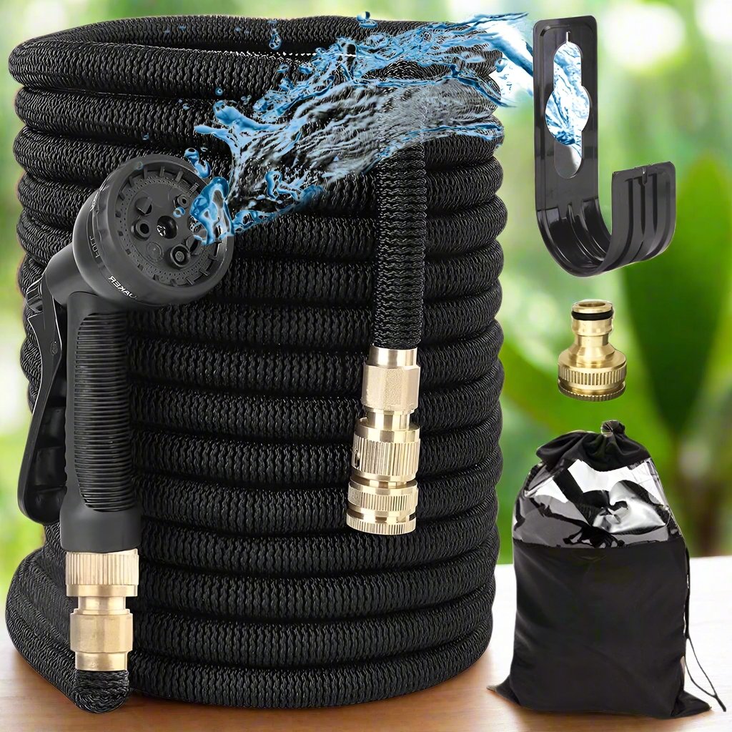 Furtun de gradina, Zola®, flexibil si extensibil, cap de prindere, saculet de depozitare, 15-45 m, negru Furtun de gradina, Zola®, flexibil si extensibil, cap de prindere, saculet de depozitare, 15-45 m, negru